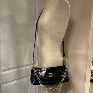 Coach Black Croc-Embossed Shoulder Bag